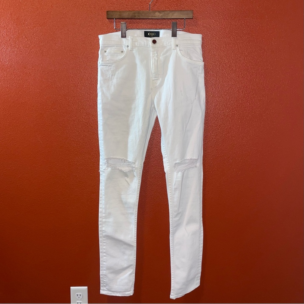 ORO Los Angeles NWT Men’s‎ White Distressed Knee Slim Skinny Jeans